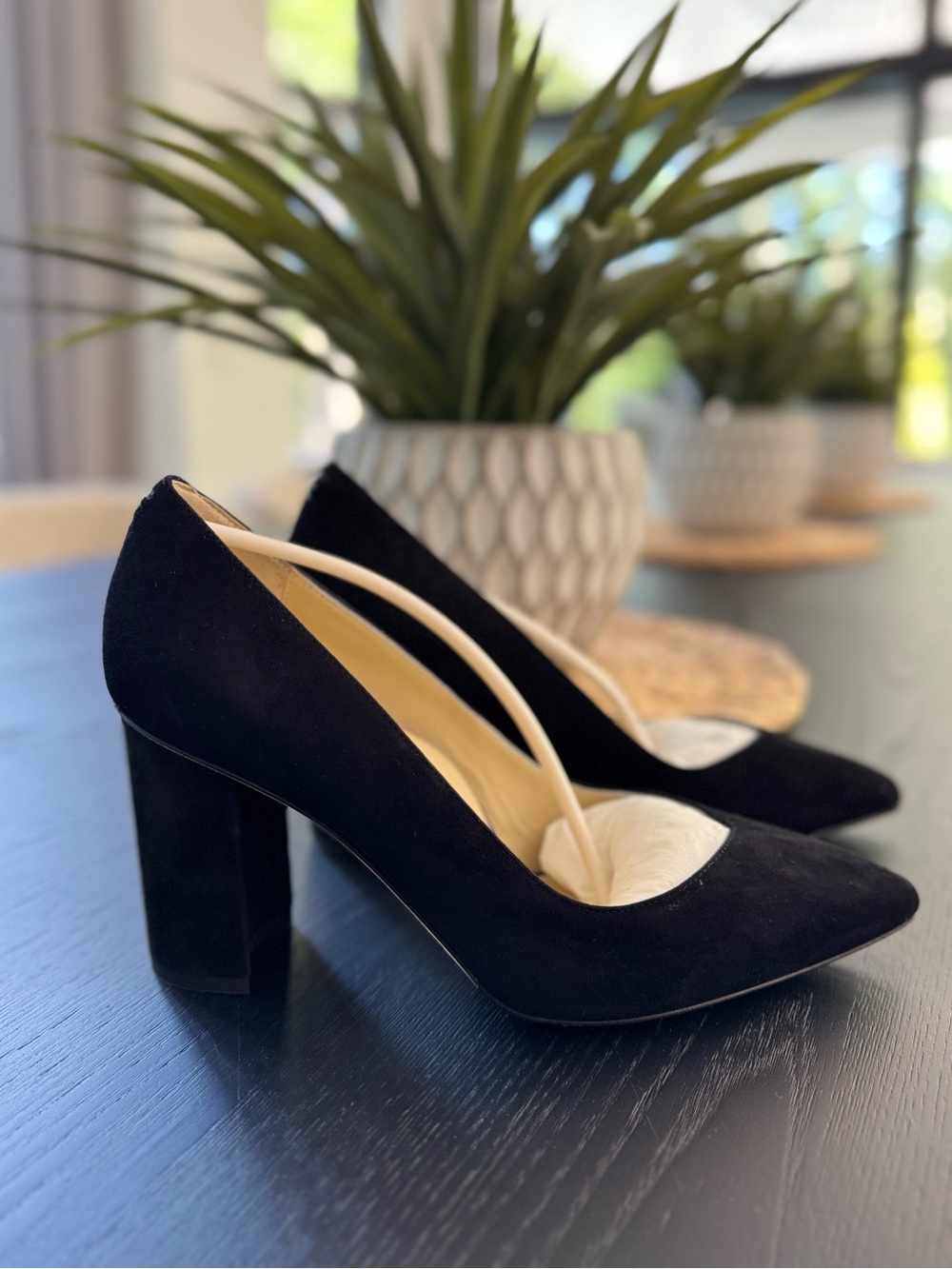 Sarah Flint - Perfect Emma 85 Black Suede - Black Suede Pointed Block Heel Pumps